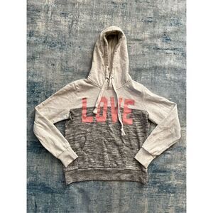 Reflex Color Block Pale Gray Pink Love Hoodie Pullover Sweatshirt Medium